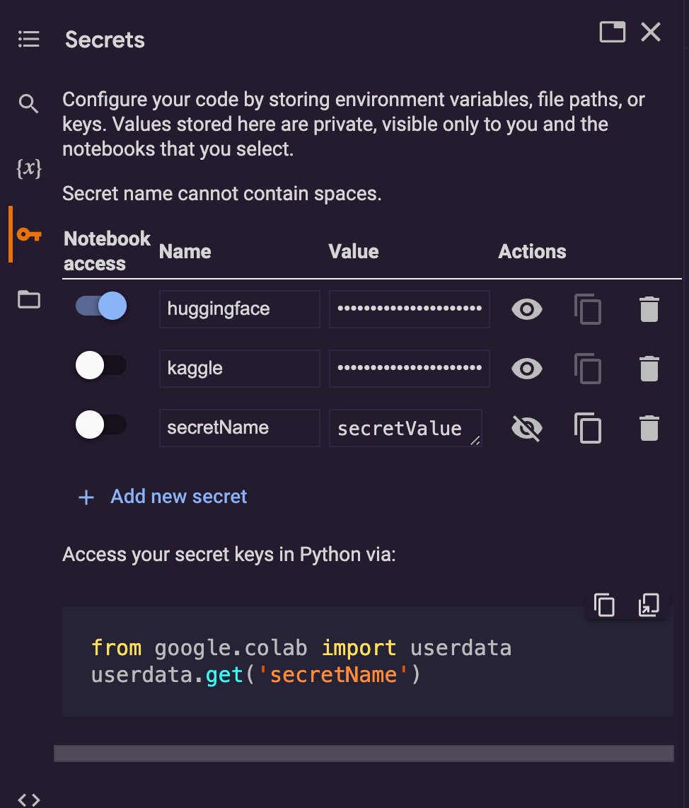 Image of how to set up secrets using Google Colab