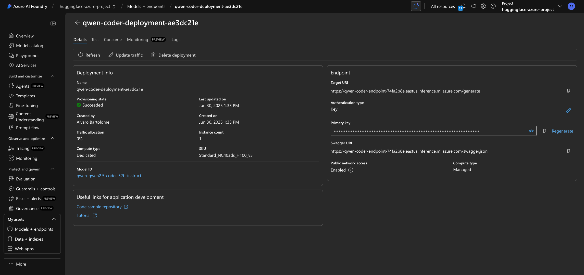 Azure AI Deployment from Azure AI Foundry